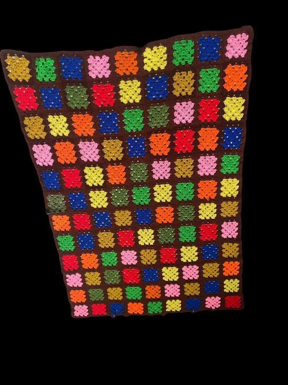 Handmade Crochet Granny Square Afghan Throw Blanket Brown Multicolor grannycore